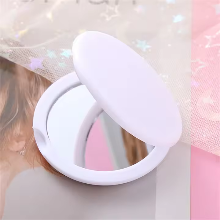 Esfuerzo de Belleza Portátil Espejo de Maquillaje Plegable Mini Doble Cara Color Crema - 1