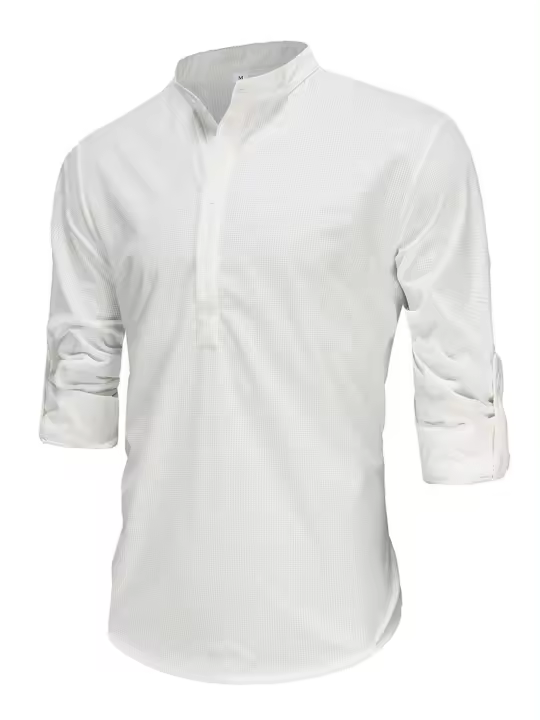 Camisa casual para hombre combinada con cuello de poliéster de manga larga Henley para las temporadas de primavera y verano. - 1