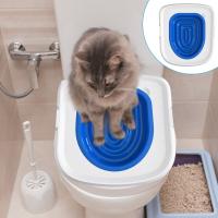 Asiento de entrenamiento de inodoro para gatos, asiento de plástico Universal ligero, extraíble, tipo abierto, accesorios para mascotas, estera para caja de arena para gatos - details 0