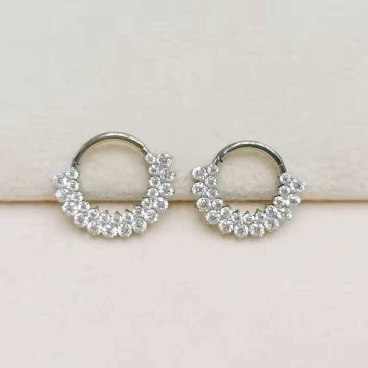 Aro de titanio ASTM F136 para la nariz, Piercing para el tabique, oreja, labio, Tragus, hélice, cartílago, cuerpo, doble fila, 5A, CZ, 1 unidad - 1