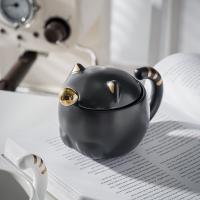 Taza de cerámica de gato de dibujos animados de alto valor con tapa cuchara alivio taza creativa negra taza de agua de pareja personalizada - details 2