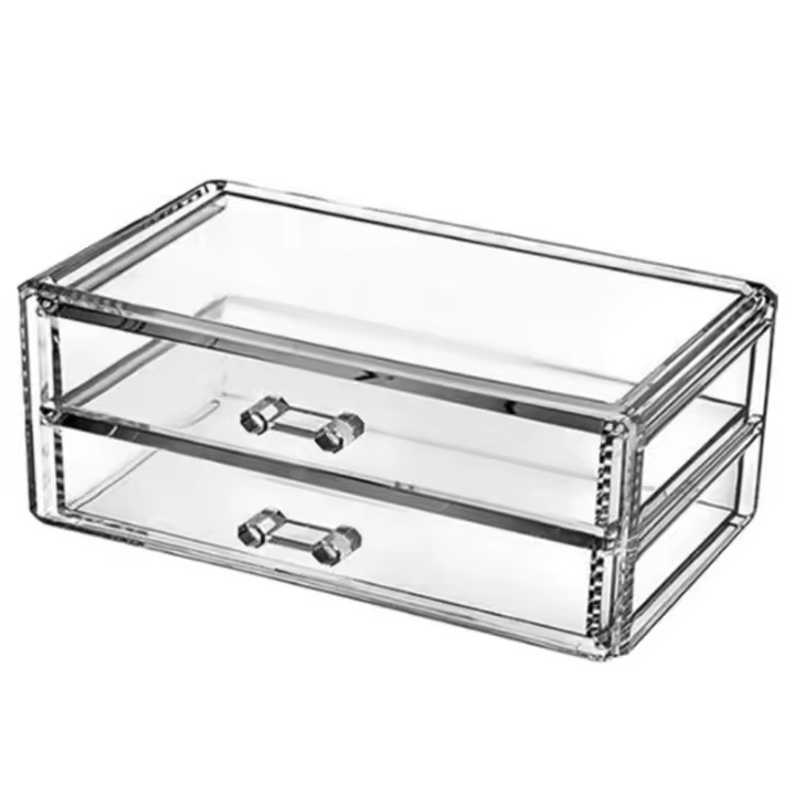 Caja de almacenamiento de escritorio INS, organizador de cosméticos apilable a prueba de polvo, diseño de mango que ahorra espacio, estante organizador transparente - 1