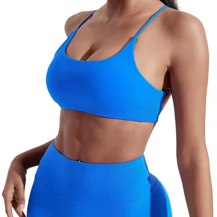 Ropa interior de yoga para gimnasio de color sólido, sujetador de fitness con correas cruzadas en la espalda, top deportivo ajustado de alta resistencia, completo con almohadilla para el pecho - 1