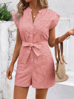 Mono de verano a rayas para mujer, mono de manga corta, pantalones cortos - details 33