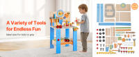 SucceBuy Banco de trabajo de madera para niños, juego de herramientas de 62 piezas para mayores de 3 años, herramientas realistas y juguetes de construcción para niños y niñas - details 1