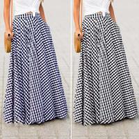 Vintage bohemio mujeres cintura alta verano a cuadros bolsillos Casual A-e Maxi faldas playa falda larga - details 7