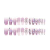 Elegantes Uñas Falsas de Bailarina Larga Rhinestone Morado Decoración de Manicura de Arte de Uñas - details 0