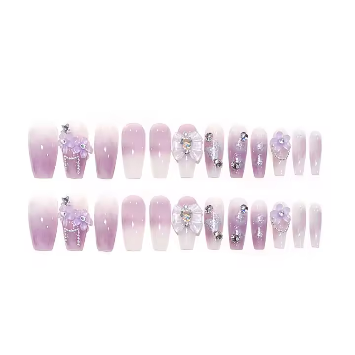 Elegantes Uñas Falsas de Bailarina Larga Rhinestone Morado Decoración de Manicura de Arte de Uñas - 1