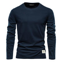 Nueva camiseta de manga larga de color sólido para hombre, ropa exterior deportiva informal a la moda, camiseta de fondo de algodón puro con cuello redondo - details 3