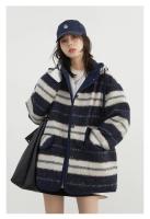 Abrigos de plumas para mujer, chaqueta holgada de un solo pecho con capucha y rayas contrastantes, chaqueta femenina para Otoño e Invierno 2024 - details 18