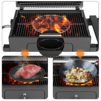 Carrito de Parrilla de Carbón Ajustable con Tapa BBQ Eléctrico con Termómetro para Acampar, Jardín, Balcón Productos Normales - details 1