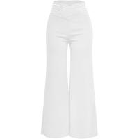 Pantalones Elegantos De Cintura Alta Y Pierna Ancha Para Mujer Casual Oficina Malla Transparente Con Cruces Ropa De Mujer - details 8