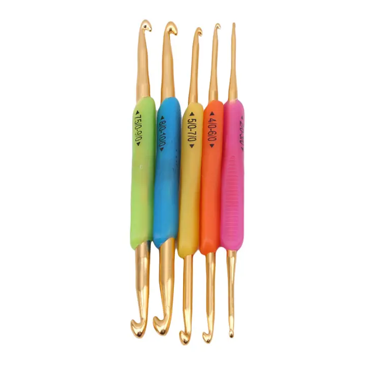Agujas de Crochet Doradas y de Aluminio Doble 5Pcs 13.5cm(8") para Tejer Tamaño 2.0-10.0mm Hechas de Plástico en China - 1