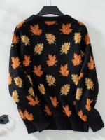 Jersey de punto con patrón de hoja de arce para mujer, jersey de cuello redondo, Top de otoño e invierno, nuevo - details 12