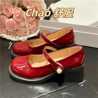 Nuevo francés retro boca ligera perla cabeza redonda tacón grueso tacón alto zapatos Mary Jane - details 6