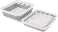 Escurreplatos plegables gris con separador de cubiertos, perfecto para propietarios de viviendas o acampadas, resistente a roturas, diseño que ahorra espacio - details 3