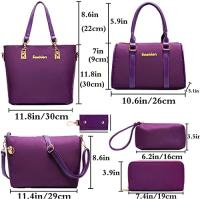 Bolsos Bandolera Mochila Totes Shoppers y bolso de hombro para mujeres Damas Juego de 6 piezas de cuero PU con diseño de nylon y poliéster - details 4