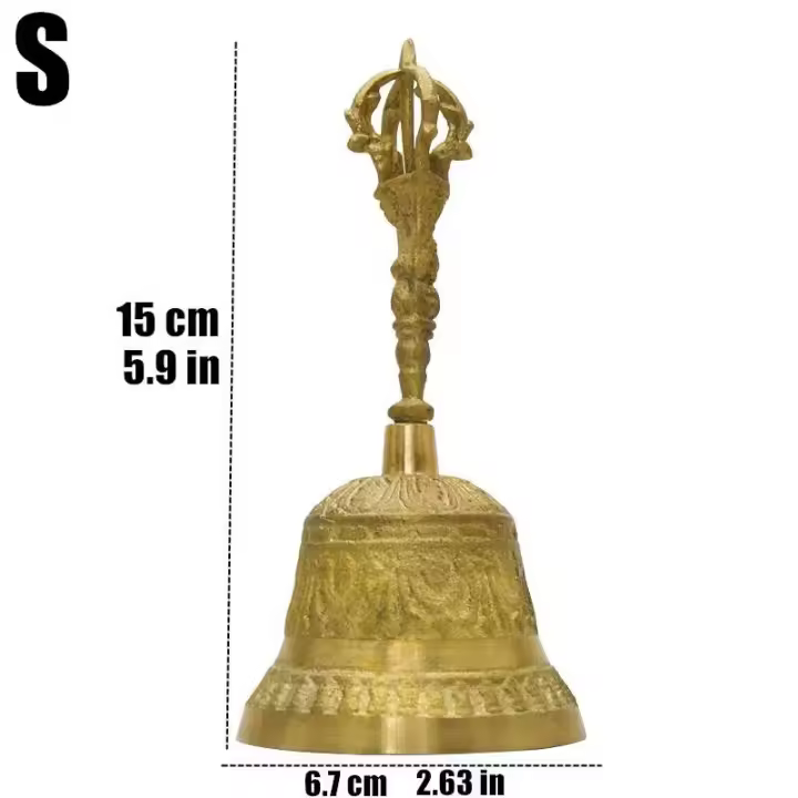 100% artesanía de latón, gran mano grabada, produce un sonido fuerte y claro, meditación escolar, campana de bronce para iglesia, regalo creativo - 1