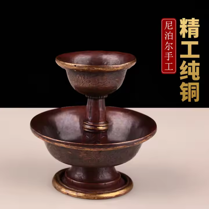 Xizang patrón auspicioso Dharma cobre puro tibetano antiguo taza decoraciones hechas a mano en Nepal - 1