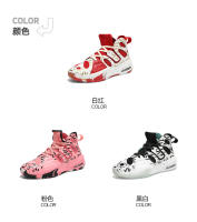 Cuero antideslizante y resistente al desgaste zapatillas de combate real versátil medio-top zapatos de baloncesto blanco y negro - details 3