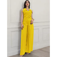 Conjunto de pantalones largos informales de dos piezas con cintura ajustada y manga de Color liso para mujer, novedad de verano - details 15