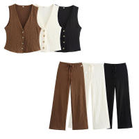 Conjunto de moda para mujer, top sin mangas de cintura alta y pantalones con botones, elegante para mujer - details 2