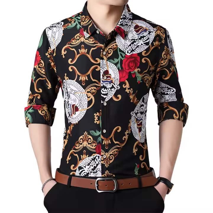 Camisa Casual de Manga Larga para Hombre Nueva Arriva Primavera Moda con Estampado de Algodón - 1