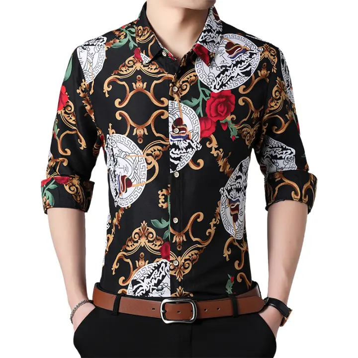 Camisa Casual de Manga Larga para Hombre Nueva Arriva Primavera Moda con Estampado de Algodón - 1