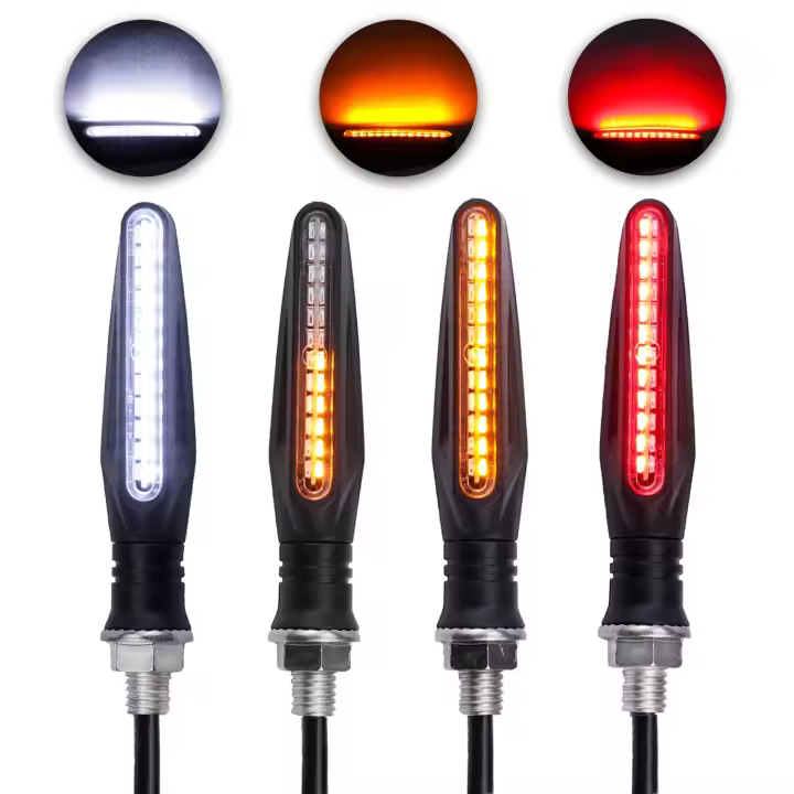 Luces de freno y circulación diurna para motocicleta, indicadores superbrillantes de 4 piezas, 12V, para Moto, Scooter, Quad Cruiser, todoterreno, Blanco/rojo/ámbar - 1