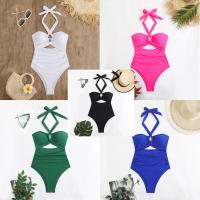 Nuevo traje de baño para mujer, traje de baño de una pieza de cintura alta de Color sólido, Bikini - details 0