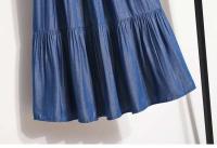 Falda de camping entrelazada midi vaquera para mujer, cintura elástica, azul, informal, retro, ropa diaria, verano - details 6