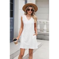 Nuevo Vestido informal de verano con cuello en V y Color sólido con cierre de palacio y bolsillo para mujer - details 35