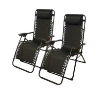 2 Tumbonas Reclinable para Camping y Jardín 112 x 65 x 84 cm Tumbona Negra o Gris + Almohada Silla Gravedad Cero Playa Verano Piscina Banquetas para Salón Jardín Balcón - details 6
