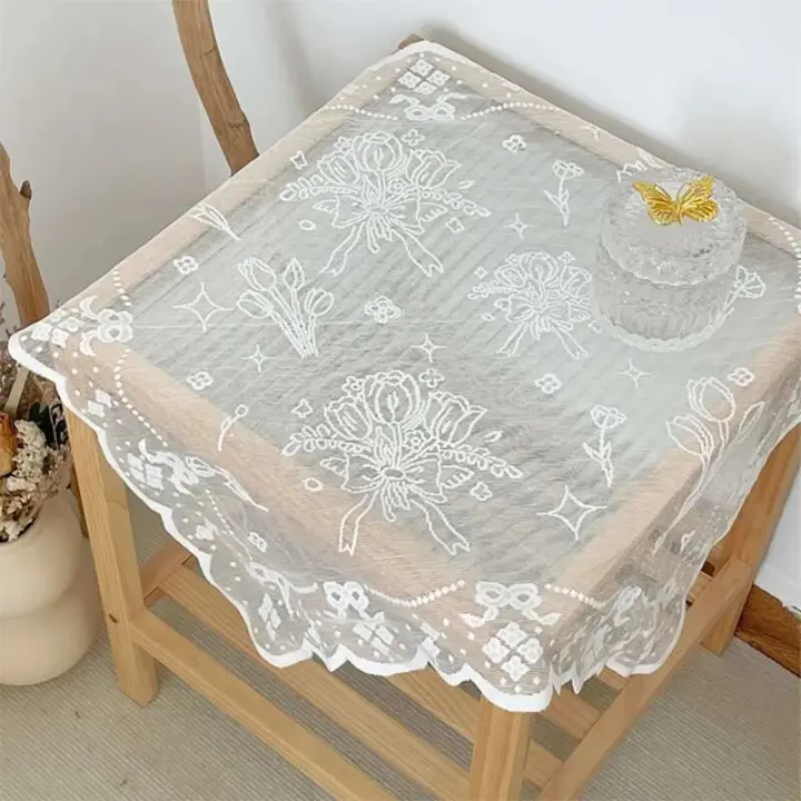 Mantel cuadrado ENCE bordado antiguo con elegante técnica de corte de flores de color sólido, utilizado para bodas, Acción de Gracias, - 1
