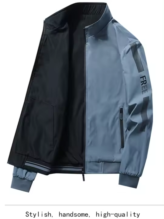 Chaqueta de Moda Casual para Hombres Cierre de Cremallera, Forro de Poliéster, A Prueba de Viento, Ligera para Deportes al Aire Libre Limpieza Seca - 1