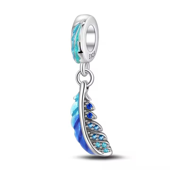 Abalorio de pluma de plata para mujer, exquisito regalo de joyería de cumpleaños, puede usar pulsera Original de 3MM DIY con circonita - 1