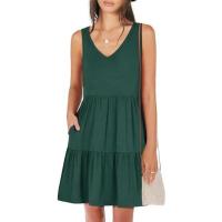 Vestido casual de verano para mujer, sin mangas, con cuello en V, camiseta, vestido de verano, mini vestidos de vacaciones en la playa - details 18