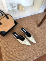 Bolsa de arco de tacón grueso cabeza media zapatillas zapatos de hadas nuevo satén temperamento francés media bandeja zapatos individuales - details 8