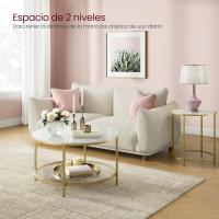 Centro, Mesita de Salón, de Mármol de Imitación Redonda, Estante de Vidrio Templado, Montaje Fácil, Estilo Moderno, Blanco Mármol y Dorado Claro LCT072W59 - details 31
