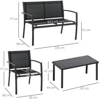 Conjunto Exterior de Muebles de Jardín 4 Piezas Sofá de 2 Plazas Taburete de Vidrio Templado Negro - details 2
