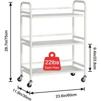 Carrito Cocina,Carro Auxiliar de Metálicos de 3 Niveles Cocina o Multiuso con Ruedas,para el hogar,60×30×75cm,Blanco - details 1
