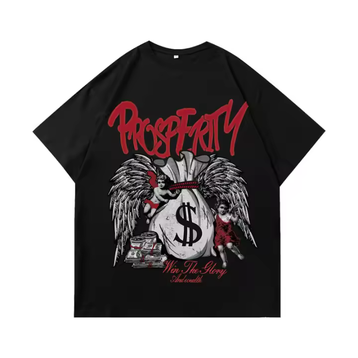 Top casual de algodón peinado de 170g con diseño de estampado creativo de bolso de ángel de verano unisex - 1
