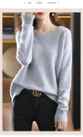 Suéter de punto de Cachemira y lana merina para mujer, camisa de manga larga con cuello en V, jersey, ropa de otoño, Top - details 2