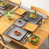 LOVECASA-Juego de cena para 4, vajilla de gres, servicio de 16 piezas con plato de cena/postre/sopa, tazón de cereales, gris degradado - details 5