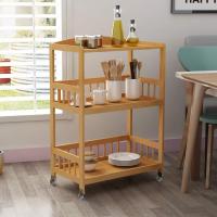Carro de almacenamiento de alimentos, trolley de 3 niveles/madera natural/puede almacenar utensilios de cocina - details 1