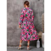 Vestido casual elegante de manga larga para mujer con estampado de hojas elegante - details 24