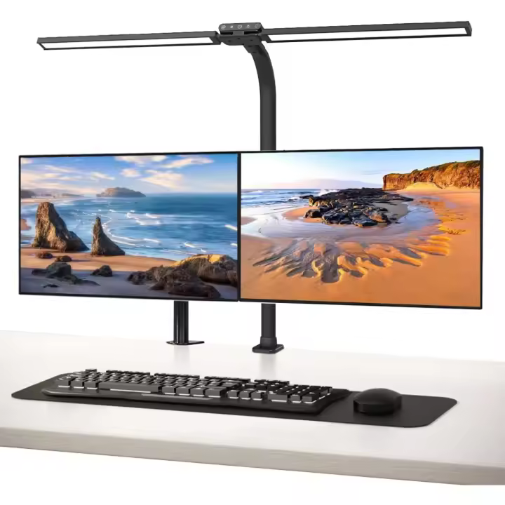 Pinza de escritorio LED, 77cm 24W Lampara escritorio con doble barra de luz, potente lámpara monitor con sensor de luz, para mesa, estudio, oficina, trabajo, pantalla de ordenador - 1