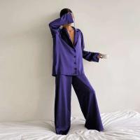 Conjunto de pijama sexy para mujer Bo Cut, tres pantalones informales sueltos de manga larga, top cómodo para el hogar de seda satinada suave, 2 piezas - details 28