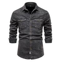Camisas vaqueras para hombre, camisas desgastadas lavadas de calidad, talla europea, otoño e invierno, 2024 - details 7