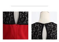 Lace patchwork summer women a line elegant vintage party dress with belt - details 17